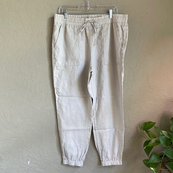Ellen‎ Tracy cream beige  linen jogger pants size large - Picture 1 of 5